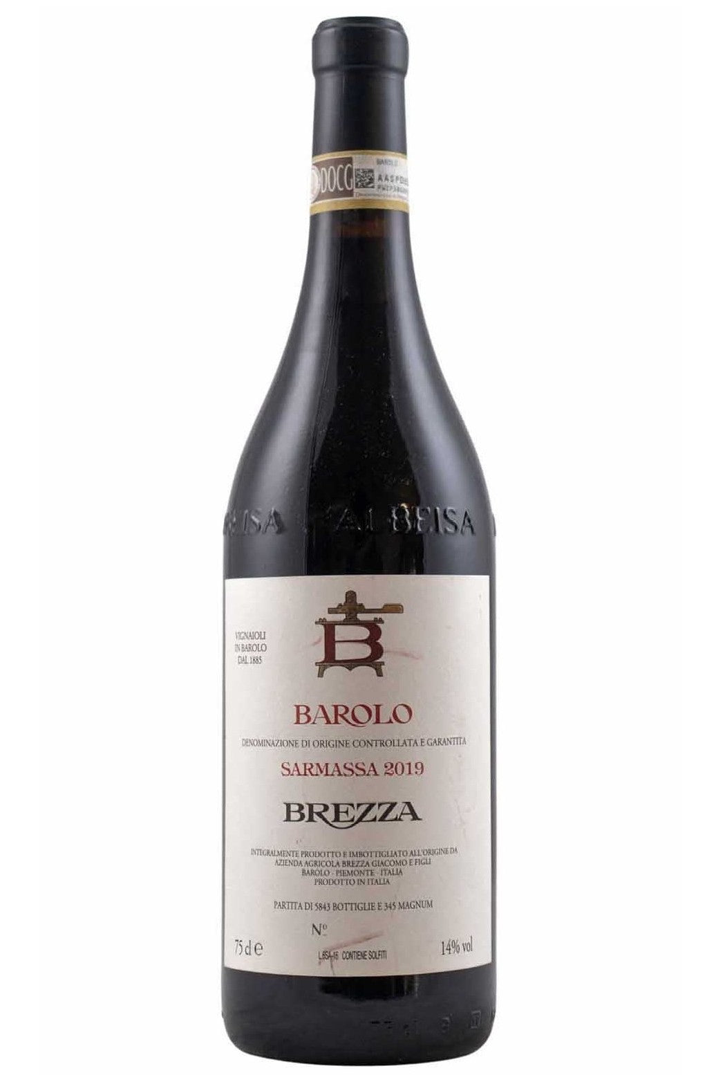 Bottle of Brezza Barolo Sarmassa 2019-Red Wine-Flatiron SF