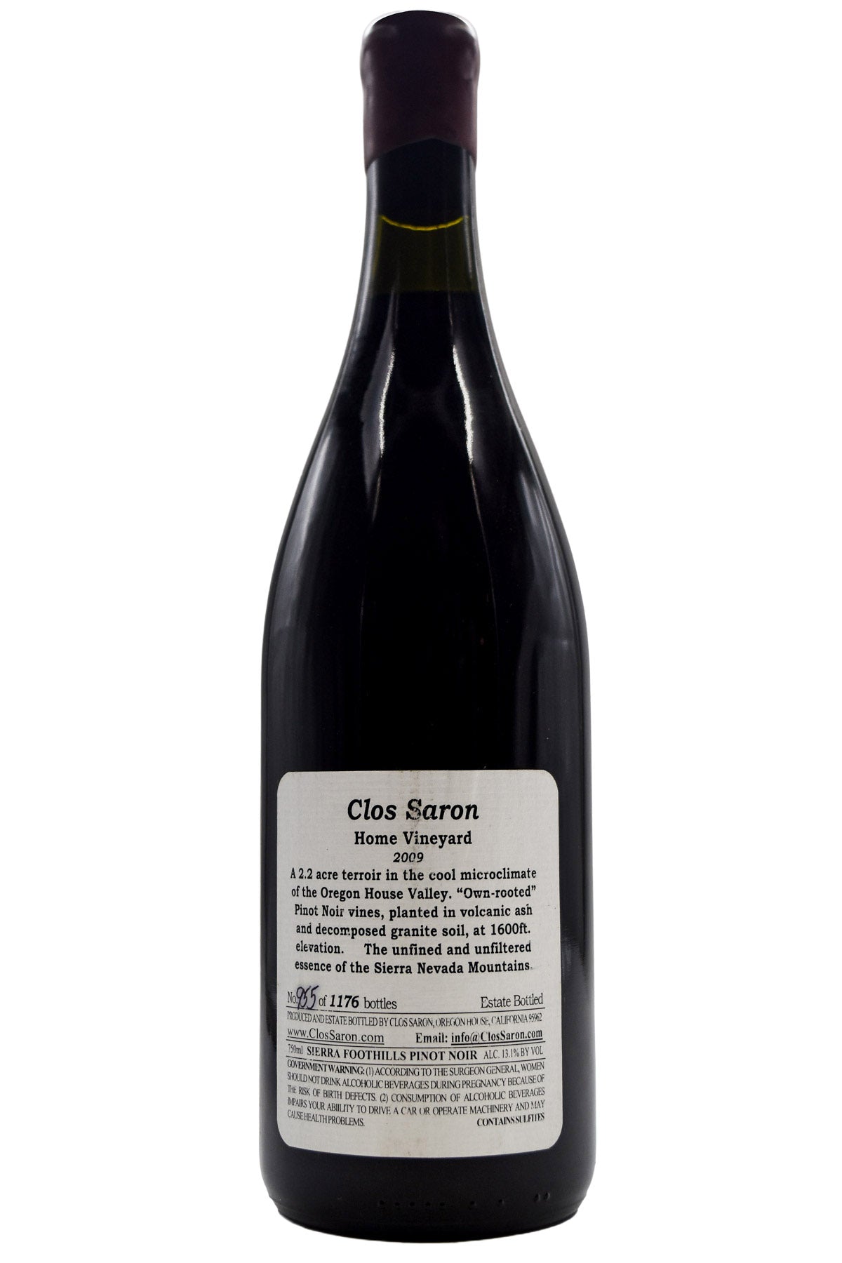 Bottle of Clos Saron Home Vineyard Pinot Noir 2009-Red Wine-Flatiron SF
