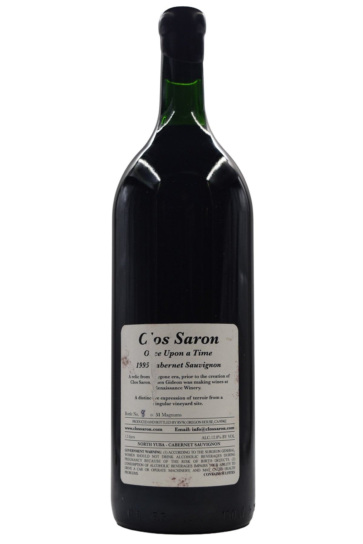 Bottle of Clos Saron Renaissance Vineyard Cabernet Sauvignon Once Upon a Time 1995-Red Wine-Flatiron SF