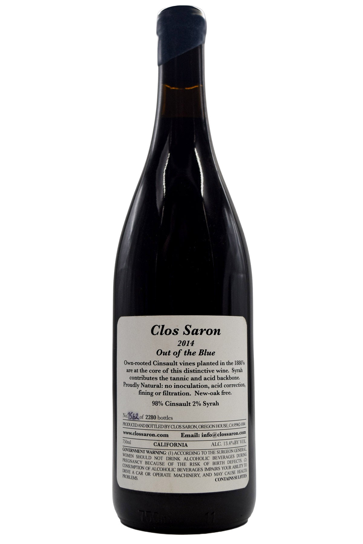 Bottle of Clos Saron Sierra Foothills Old Vine Cinsault Out of the Blue 2014-Red Wine-Flatiron SF
