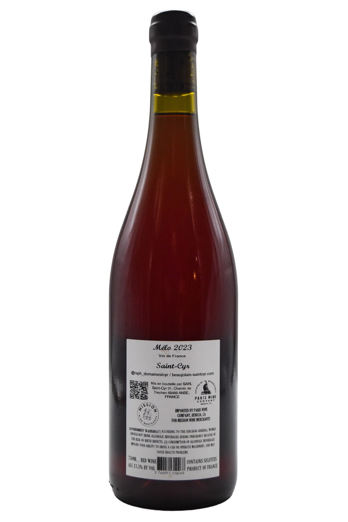 Bottle of Domaine Saint-Cyr VdF Melo 2023-Red Wine-Flatiron SF
