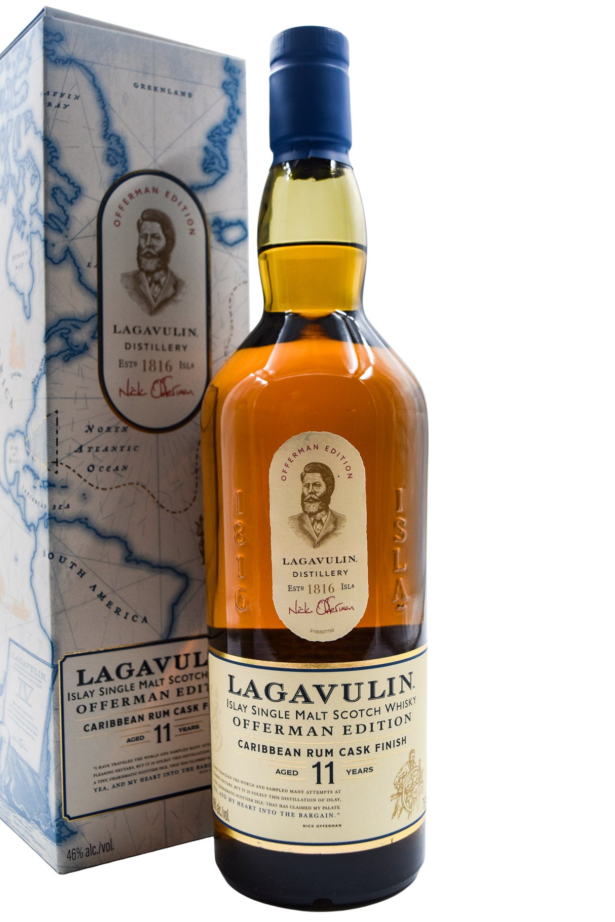 Bottle of Lagavulin Offerman Edition Caribbean Rum Cask Finish 11 Year Scotch Whisky-Spirits-Flatiron SF