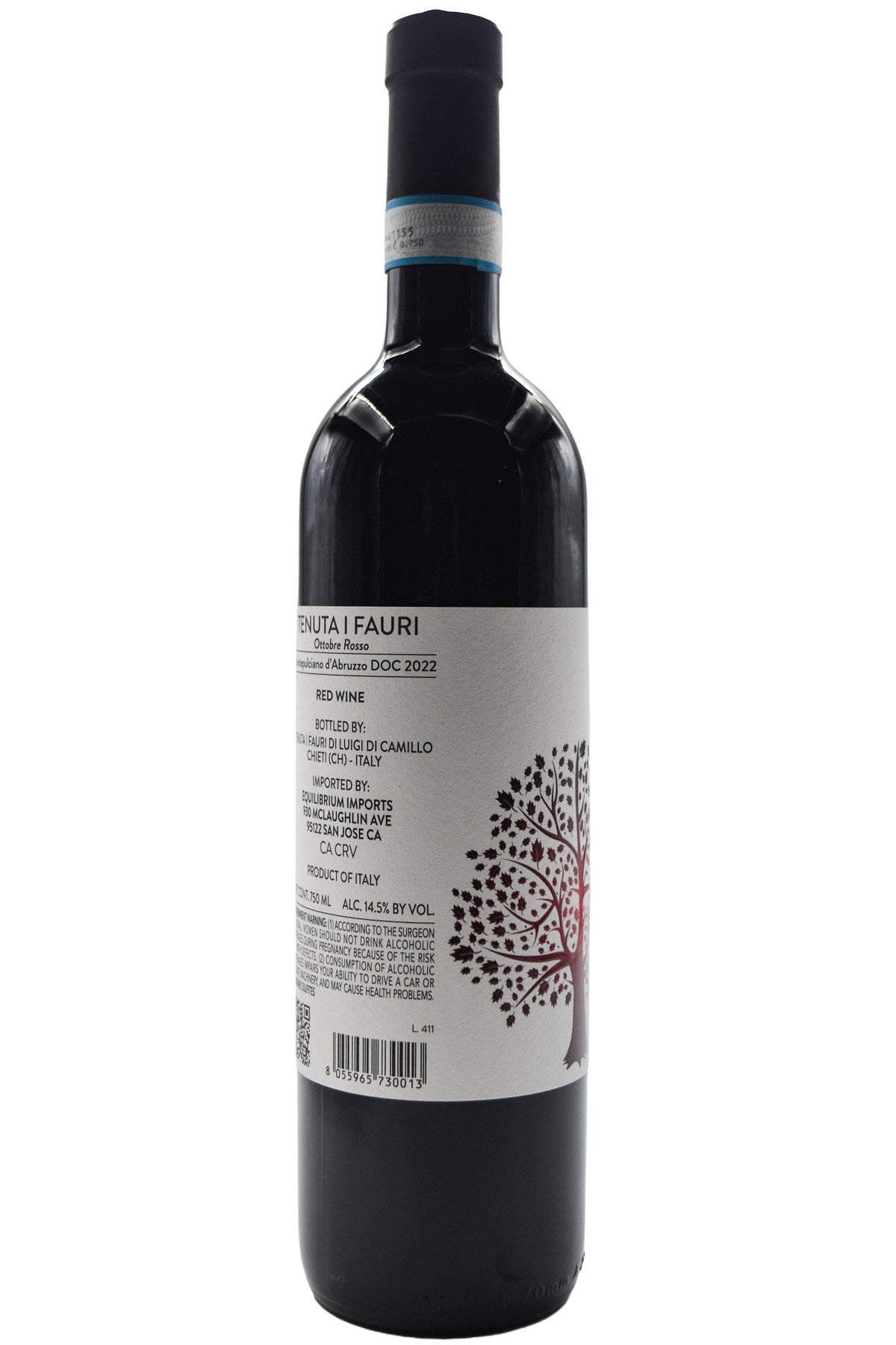 Bottle of Tenuta I Fauri Montepulciano d'Abruzzo Ottobre Rosso 2022-Red Wine-Flatiron SF