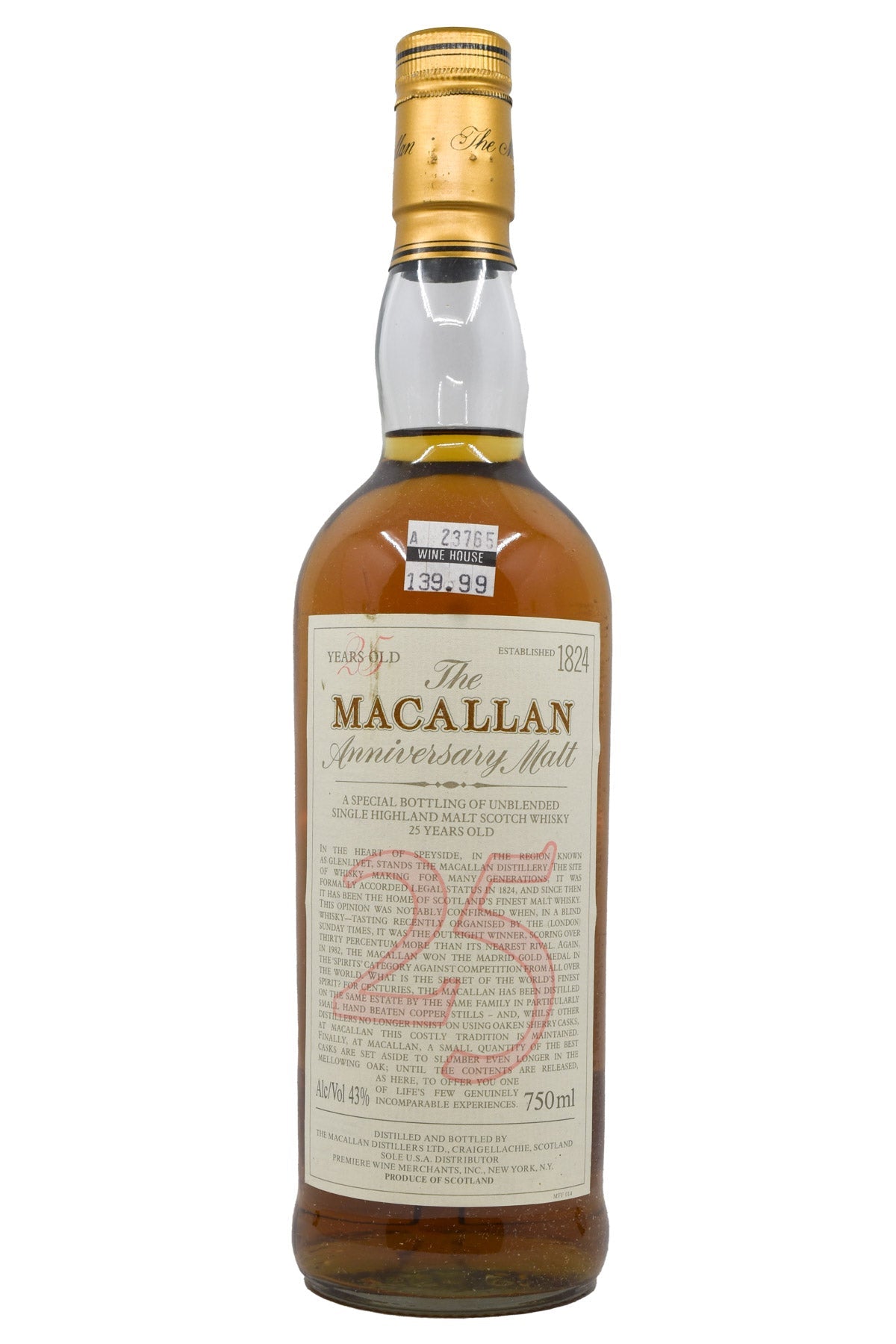 Bottle of The Macallan Anniversary Malt 25 Year Old Single Malt Scotch Whisky-Spirits-Flatiron SF
