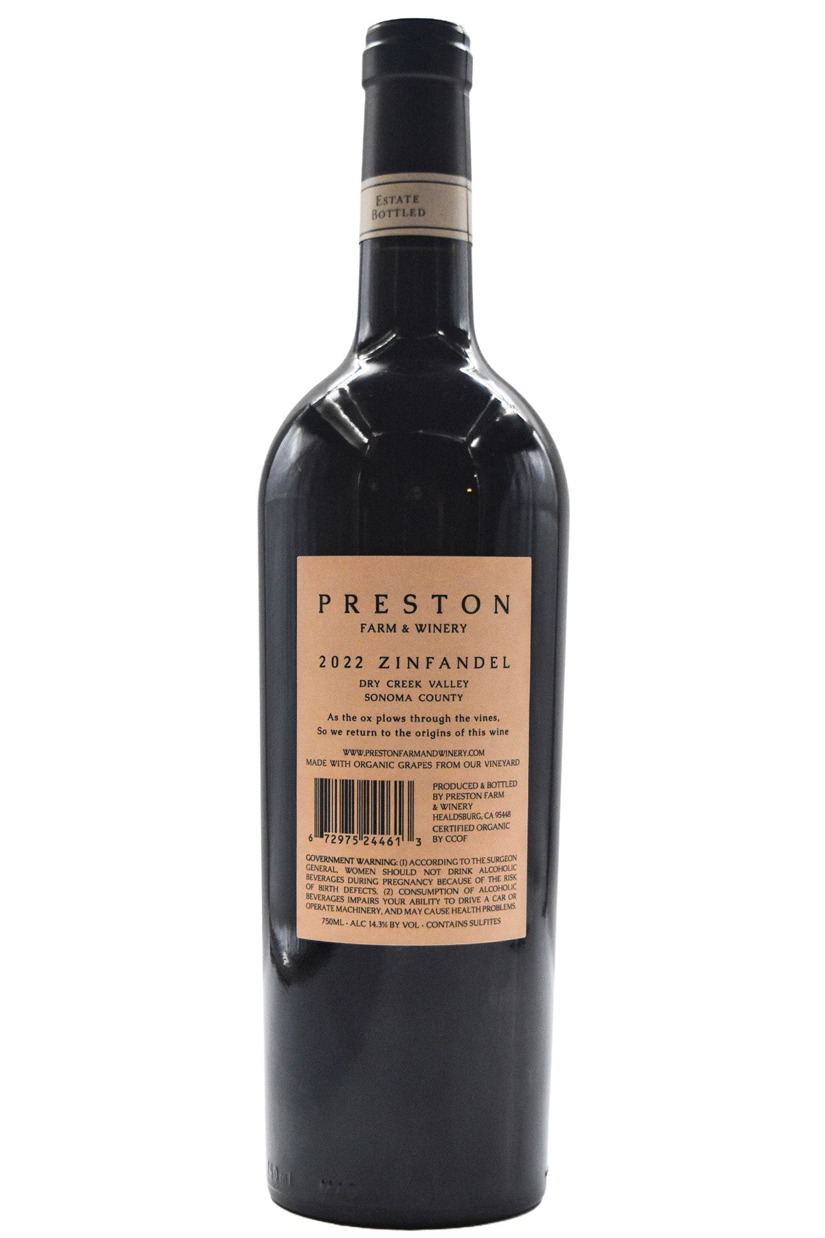 Bottle of Preston Dry Creek Valley Zinfandel 2022-Red Wine-Flatiron SF