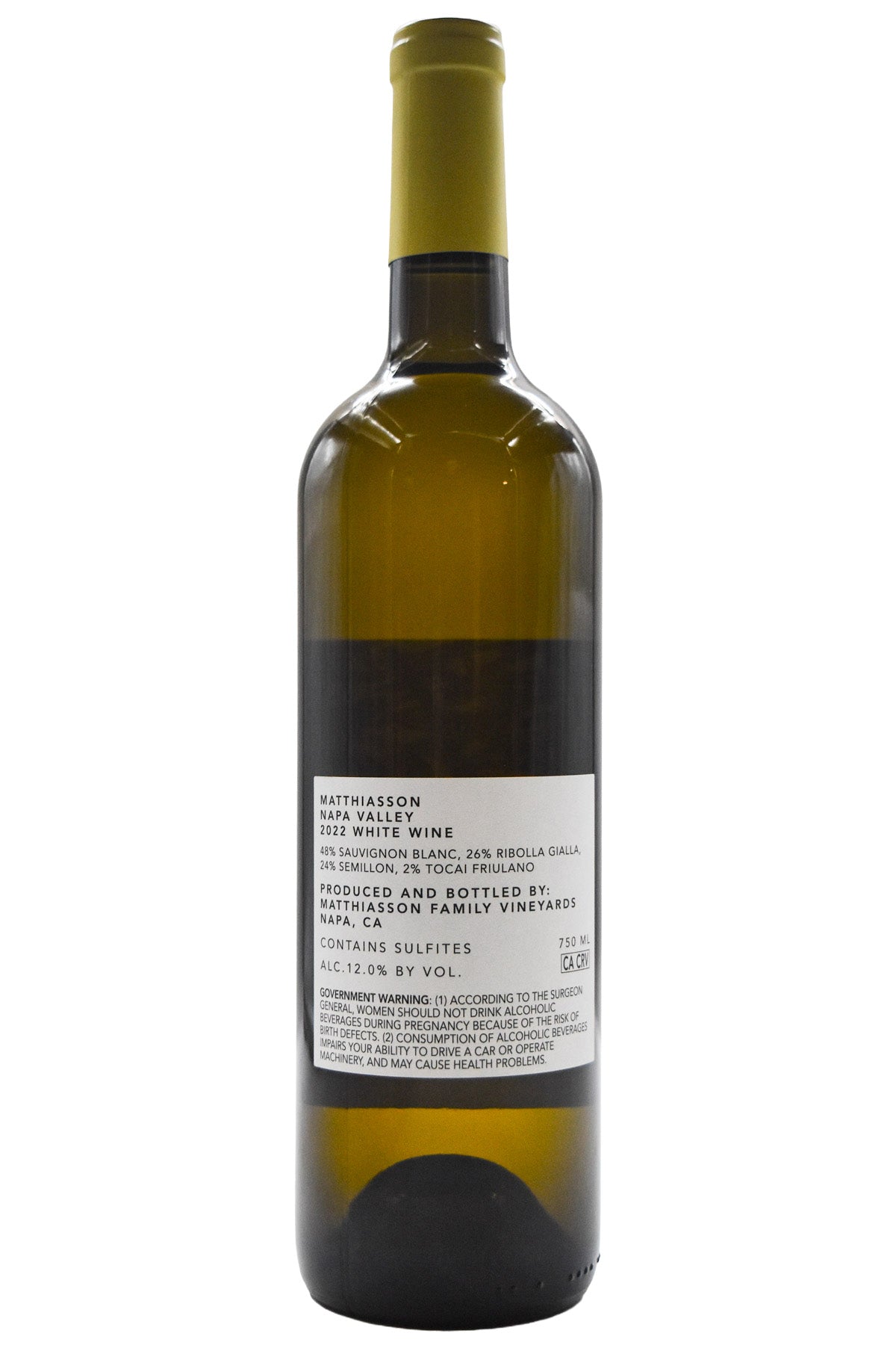 Bottle of Matthiasson Napa Valley White Blend (Semillon/Ribolla Gialla/Sauv Blanc) 2022-White Wine-Flatiron SF
