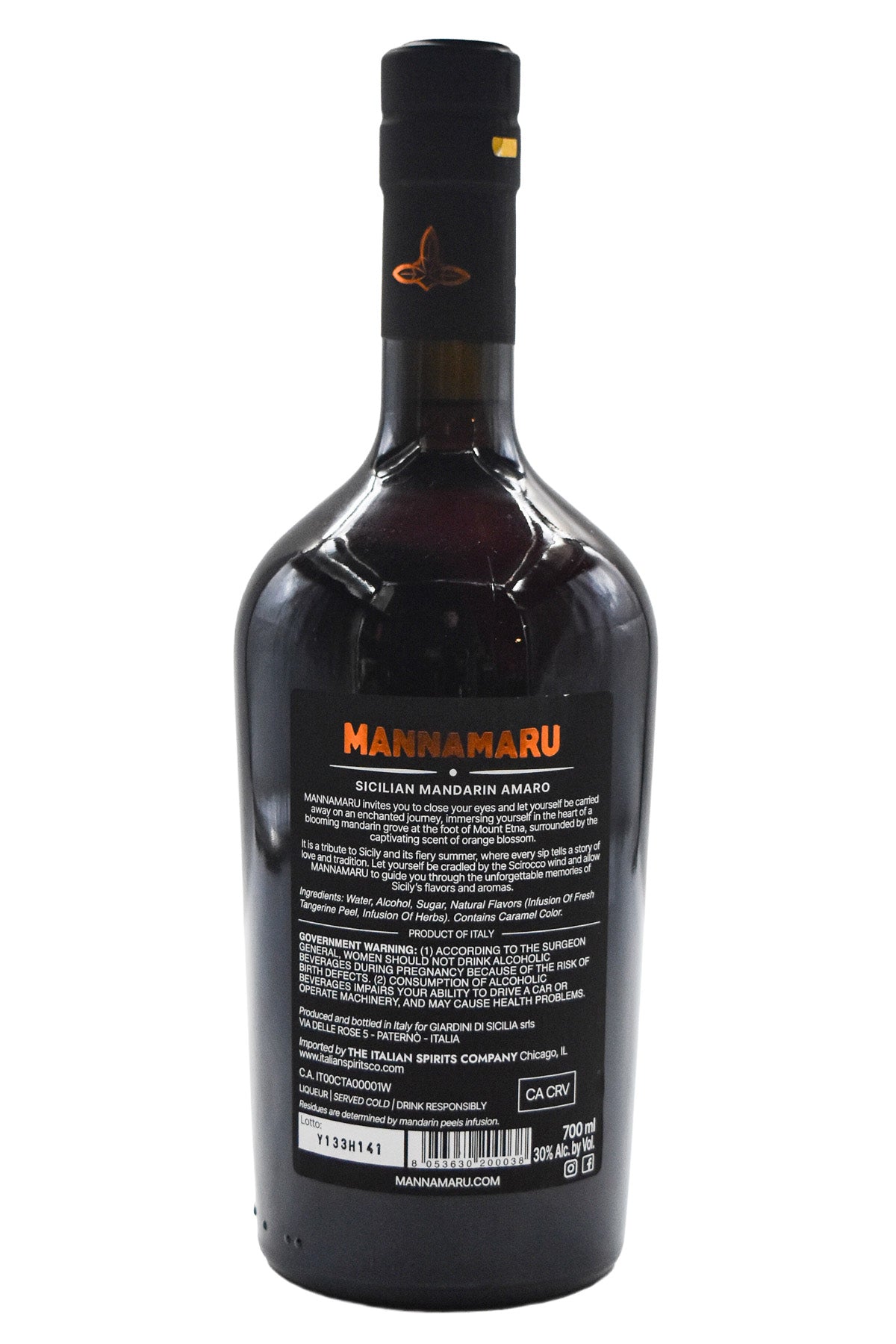 Bottle of Mannamaru Sicilian Mandarin Amaro-Spirits-Flatiron SF