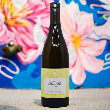 Stylized image of Vie di Romans wine bottle