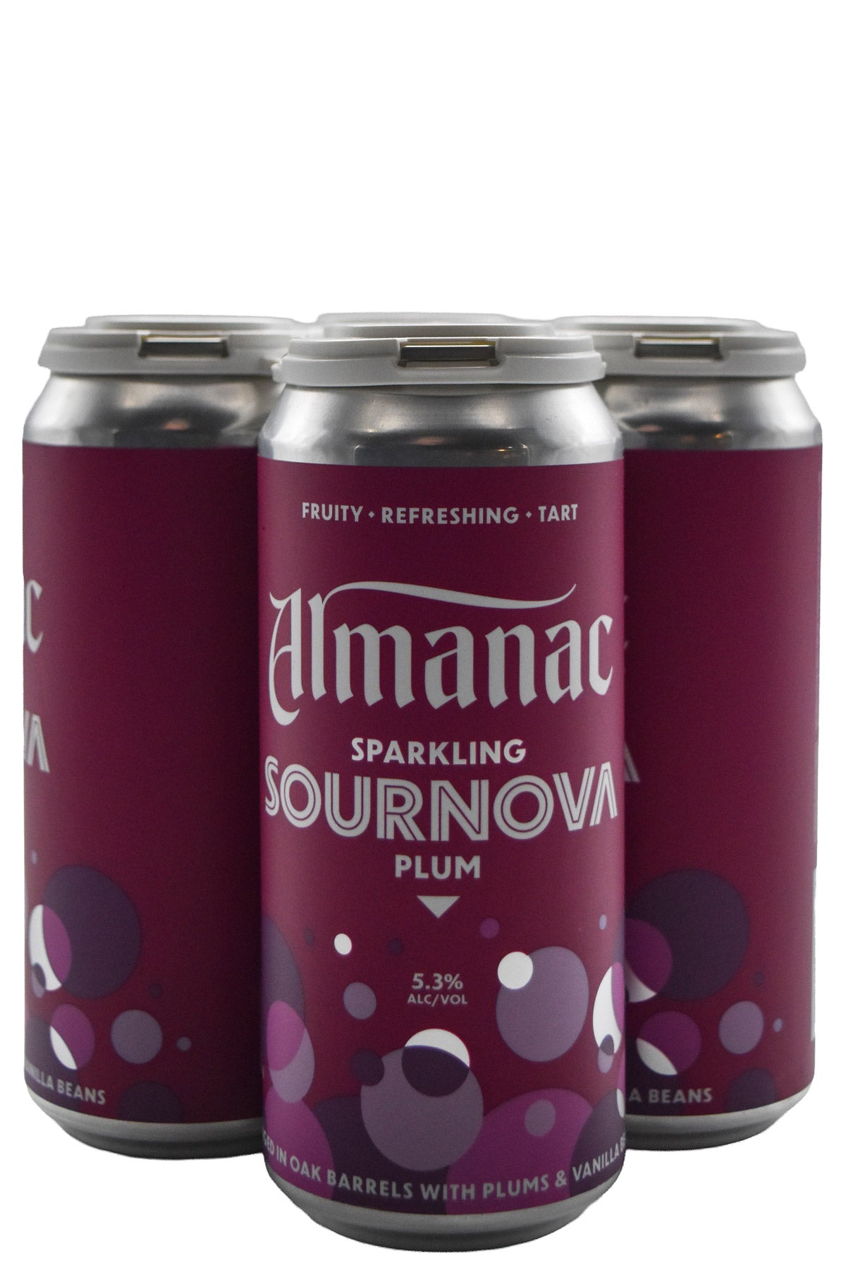 Bottle of Almanac Beer Co. Plum Sournova Barrel Aged 4pk (16oz)-Beer-Flatiron SF