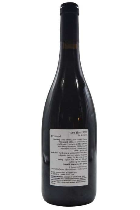 Bottle of Anne-Sophie Dubois VdF Rouge Sans Detour 2022-Red Wine-Flatiron SF