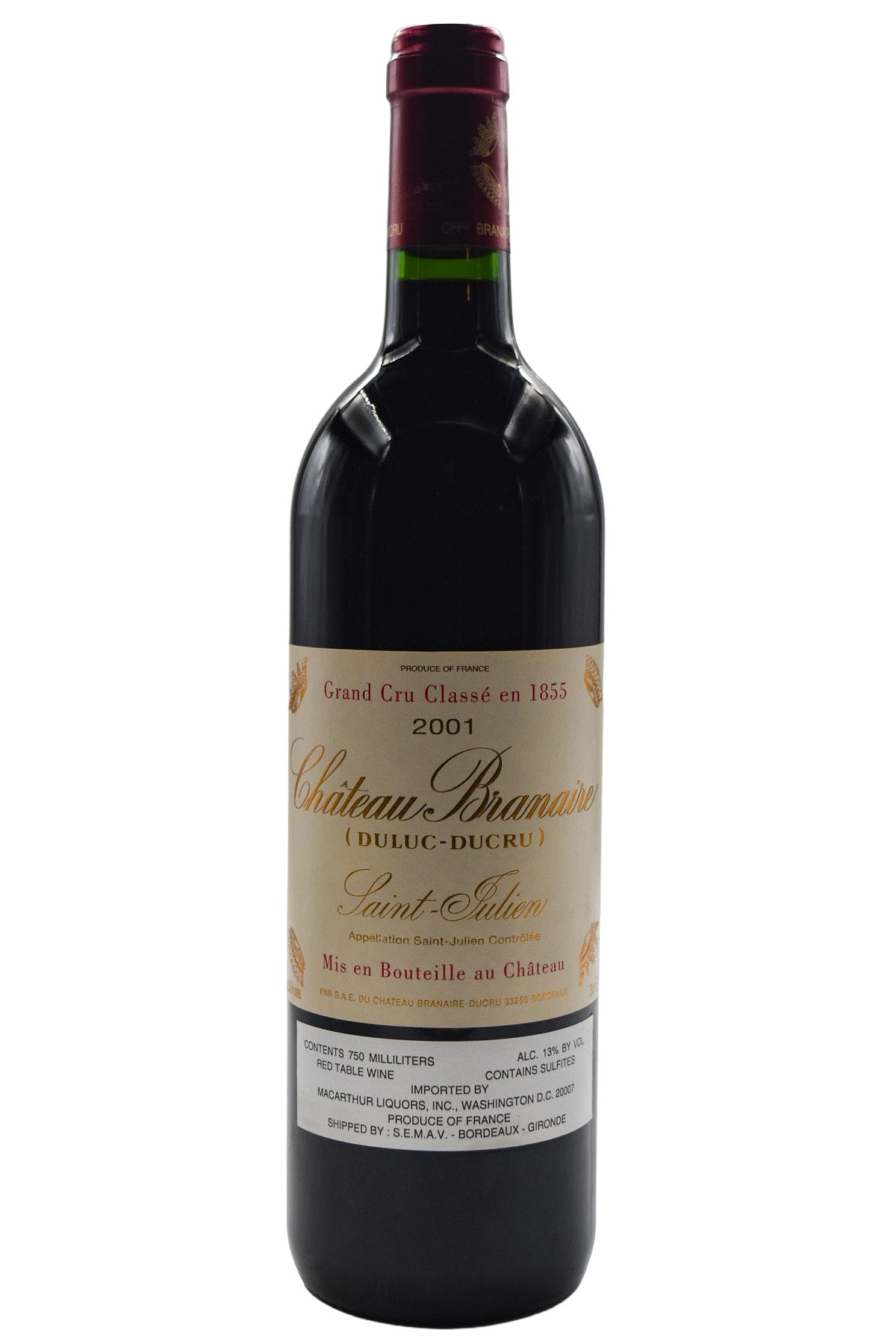 Bottle of Chateau Branaire-Ducru Saint-Julien 2001-Red Wine-Flatiron SF