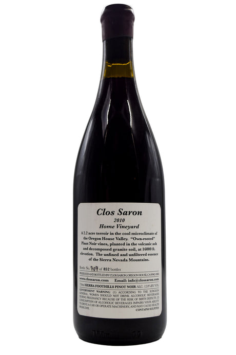 Bottle of Clos Saron Home Vineyard Pinot Noir 2010-Red Wine-Flatiron SF