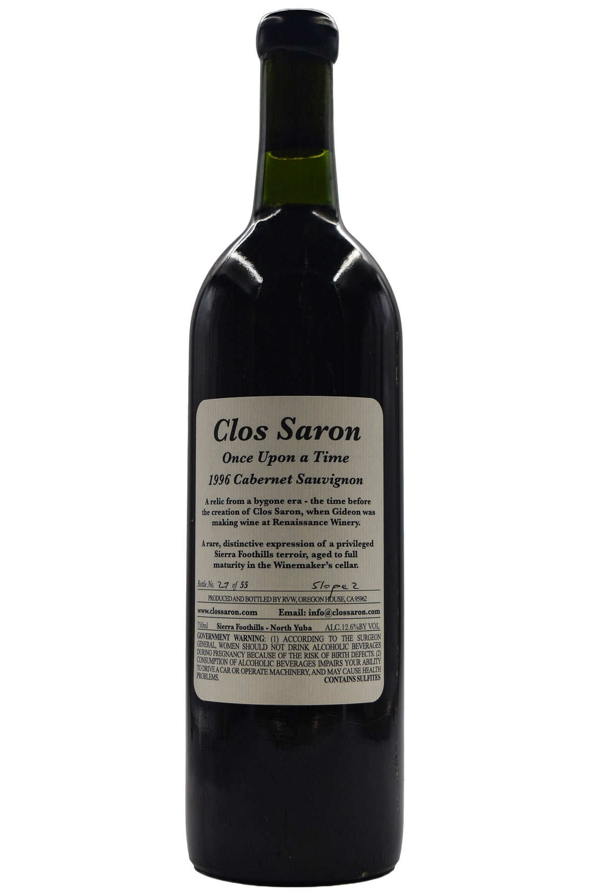Bottle of Clos Saron Renaissance Vineyard Cabernet Sauvignon Once Upon a Time 1996-Red Wine-Flatiron SF