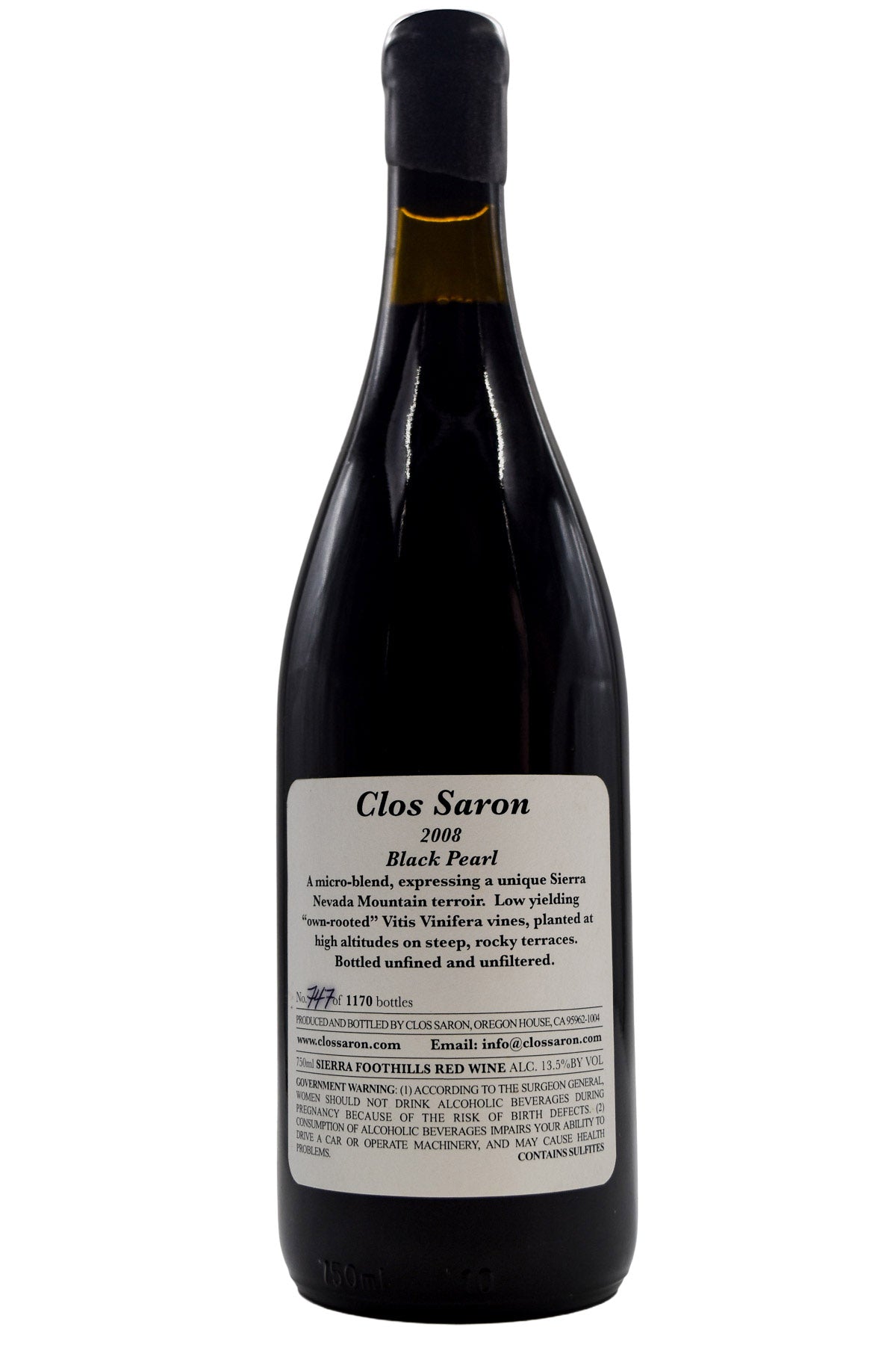 Bottle of Clos Saron Sierra Foothills Red Blend Black Pearl 2008-Red Wine-Flatiron SF