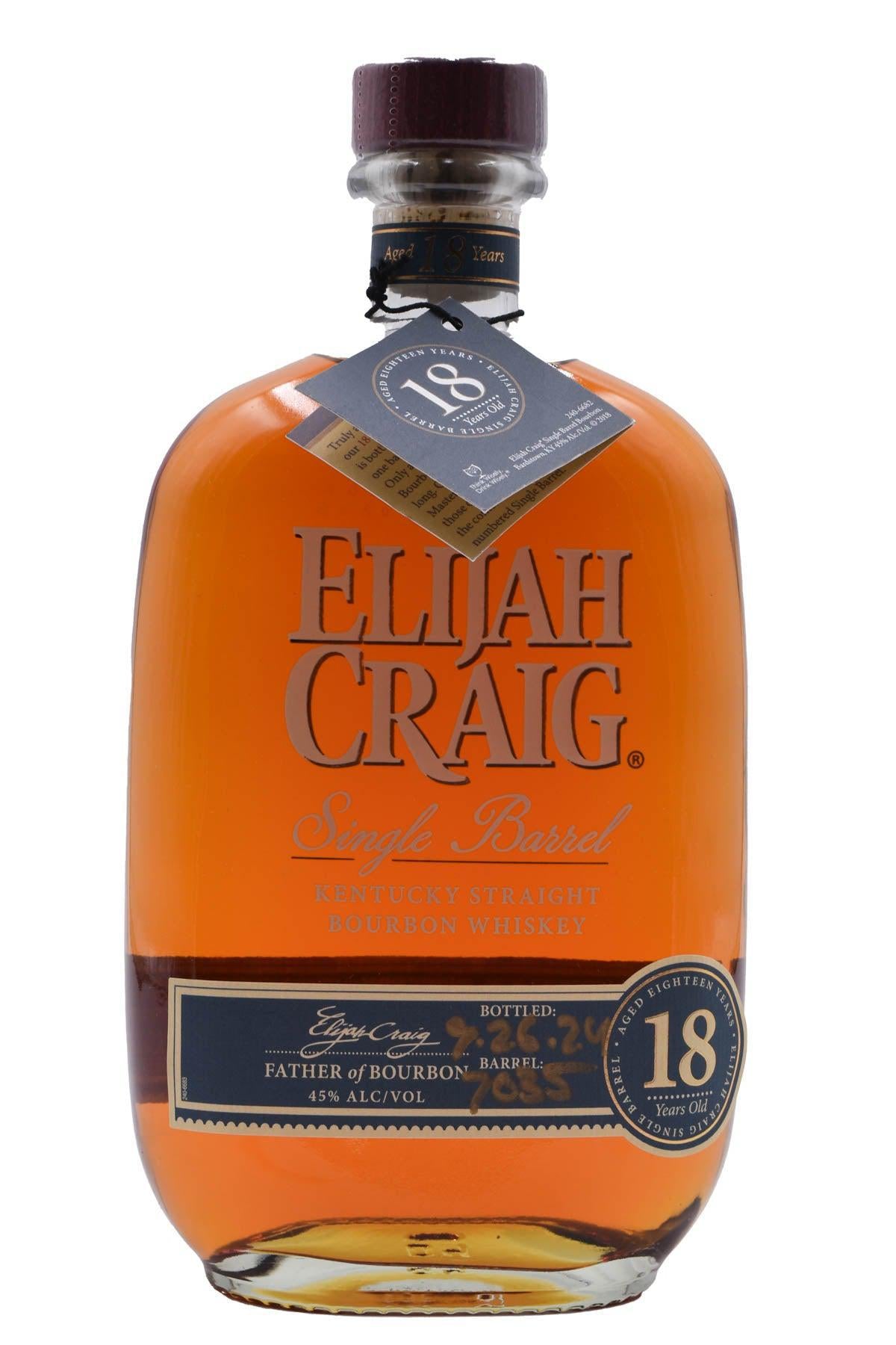 Bottle of Elijah Craig Single Barrel 18 Year Old Bourbon-Spirits-Flatiron SF