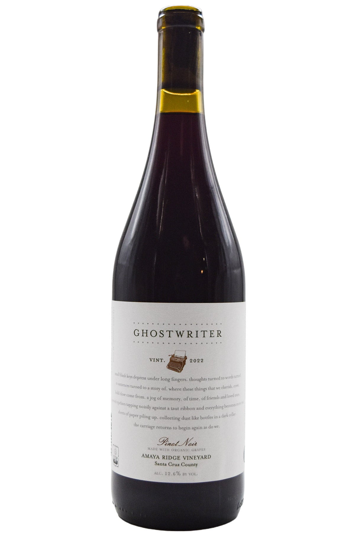 Bottle of Ghostwriter Santa Cruz Mountains Pinot Noir Amaya Ridge Vineyard 2022-Red Wine-Flatiron SF