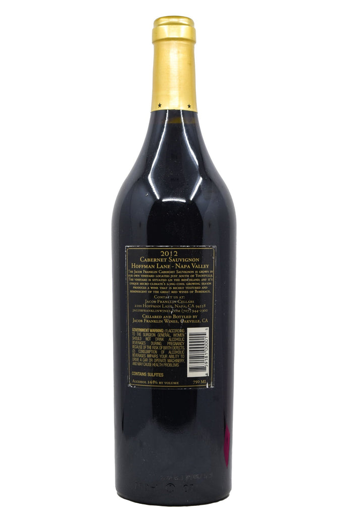 Bottle of Jacob Franklin Napa Valley Cabernet Sauvignon Hoffman Lane 2012-Red Wine-Flatiron SF