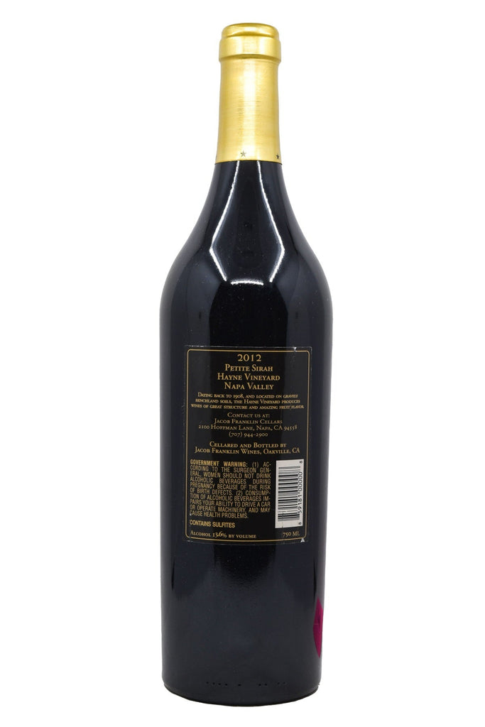 Bottle of Jacob Franklin Napa Valley Petite Sirah Hayne Vineyard 2012-Red Wine-Flatiron SF