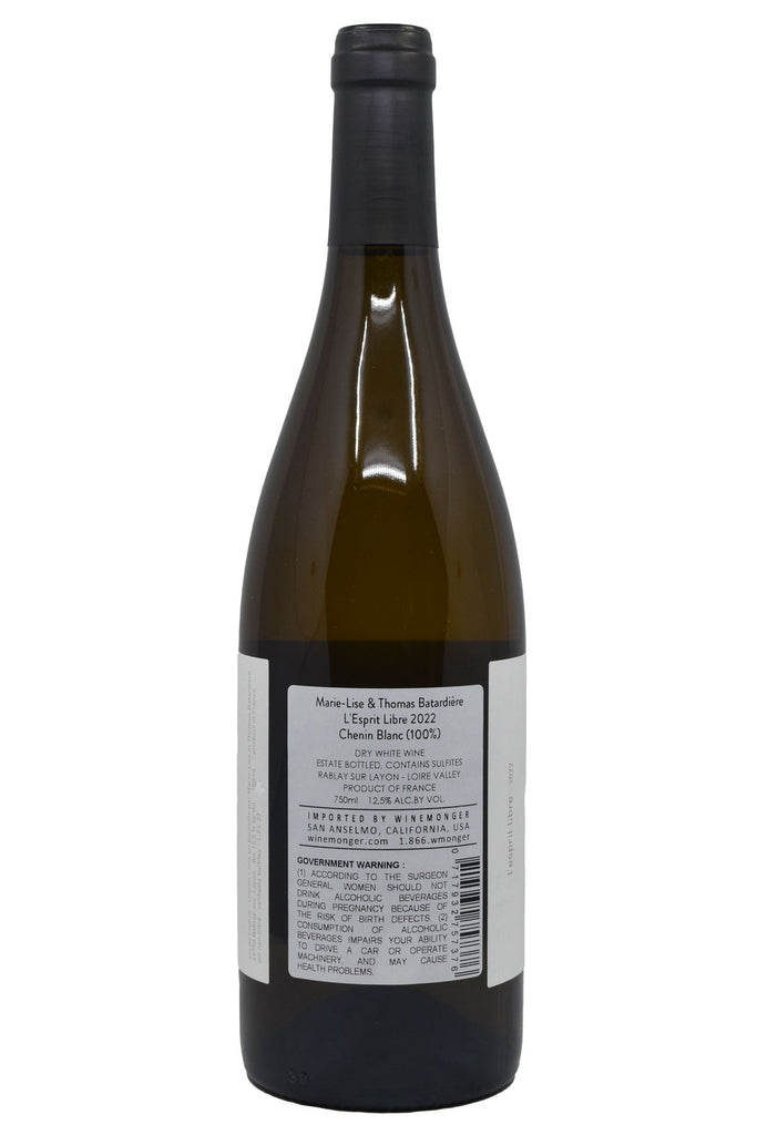 Bottle of Marie-Lise & Thomas Batardiere Chenin Blanc L'Esprit Libre 2022-White Wine-Flatiron SF