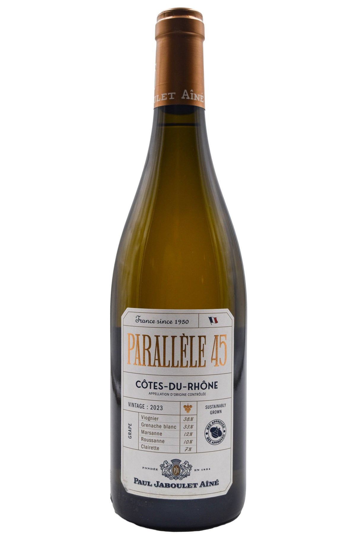 Bottle of Paul Jaboulet Aine Cotes-du-Rhone Blanc Parallele 45 2023-White Wine-Flatiron SF