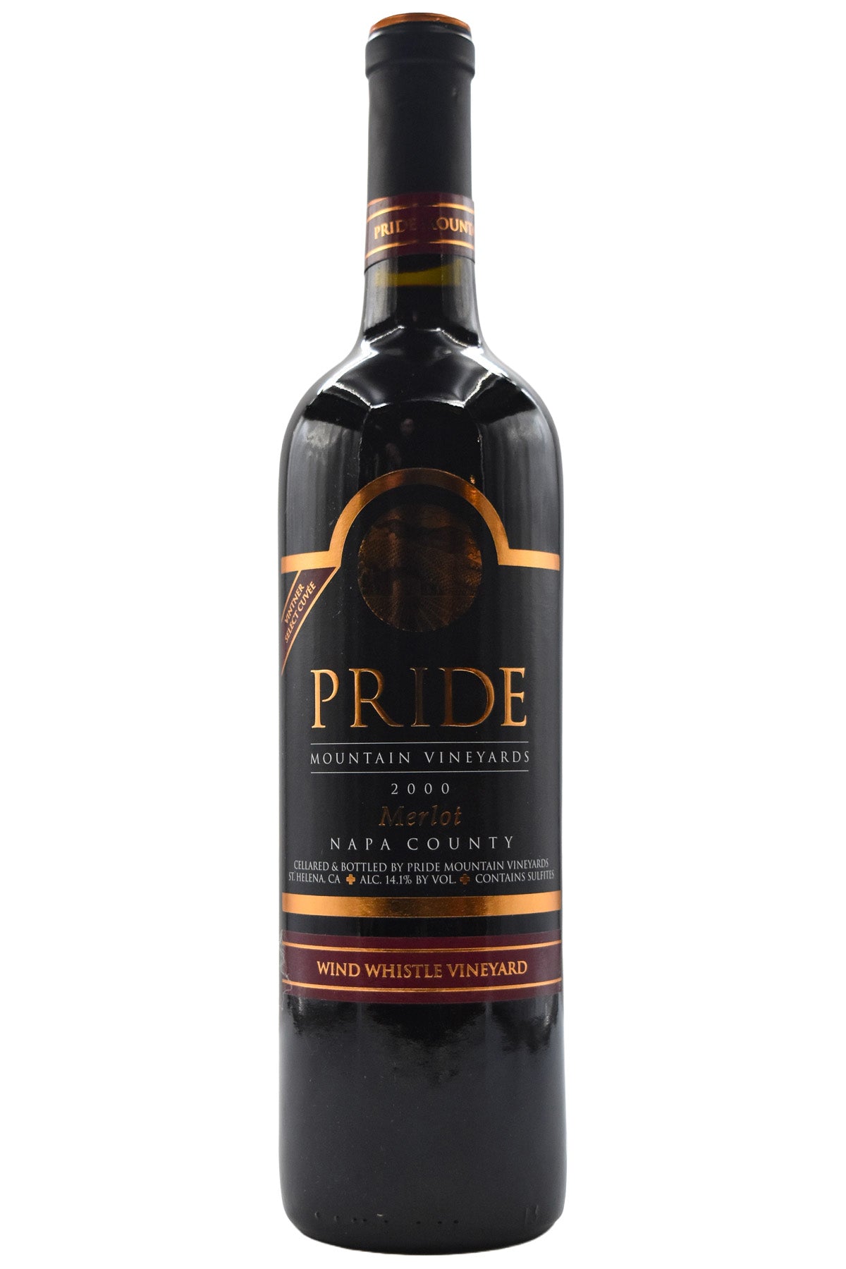 Bottle of Pride Mountain Vineyards Merlot Vintner's Select Wind Whistle Vineyard 2000-Red Wine-Flatiron SF