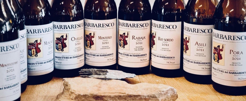 Nine bottles of Produttori del Barbaresco 2021 single-vineyard Riserva: Asili, Montefico, Montestefano, Muncagota, Ovello, Pajè, Pora, Rabajà, Rio Sordo