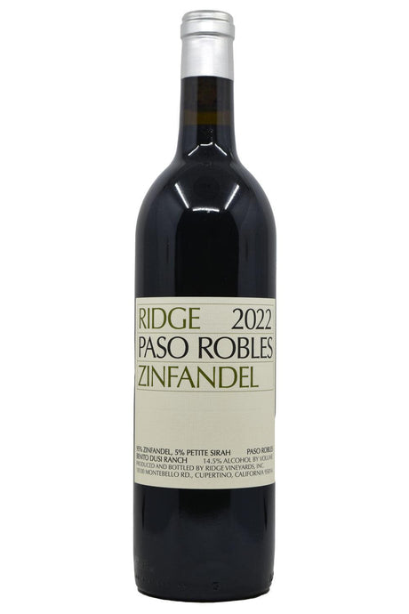 Bottle of Ridge Vineyards Paso Robles Zinfandel 2022-Red Wine-Flatiron SF