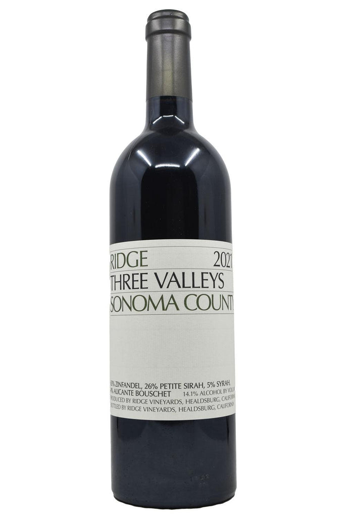 Bottle of Ridge Vineyards Sonoma County Zinfandel Three Valleys 2021-Red Wine-Flatiron SF