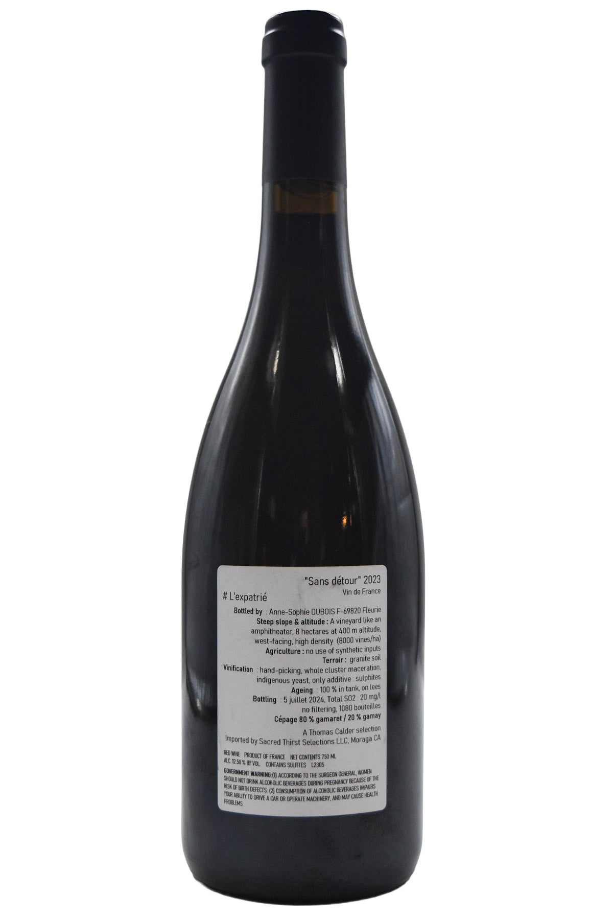Bottle of Anne-Sophie Dubois VdF Rouge Sans Detour 2022-Red Wine-Flatiron SF