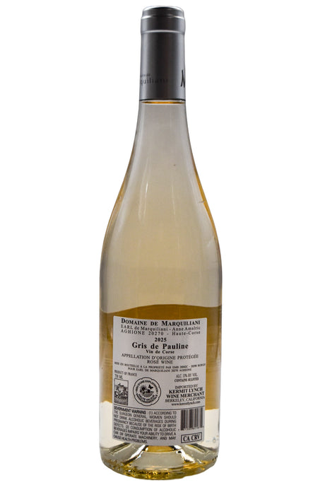 Bottle of Domaine de Marquiliani Vin de Corse Gris de Pauline 2025-Rosé Wine-Flatiron SF