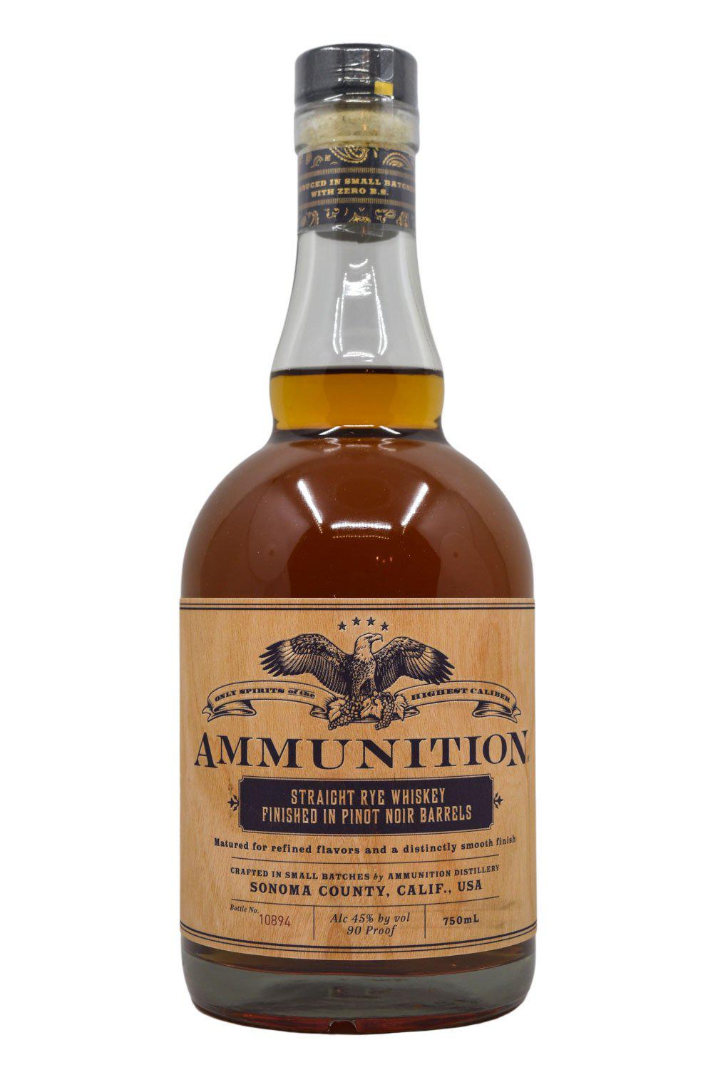 Bottle of Ammunition Pinot Noir Finish Straight Rye Sonoma Whiskey-Spirits-Flatiron SF