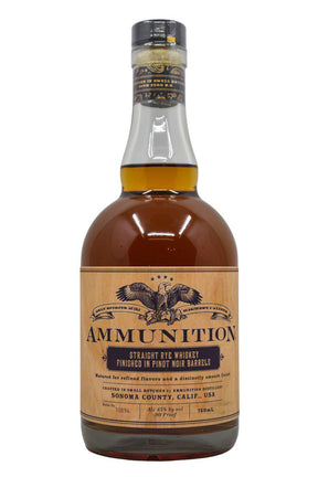 Bottle of Ammunition Pinot Noir Finish Straight Rye Sonoma Whiskey-Spirits-Flatiron SF