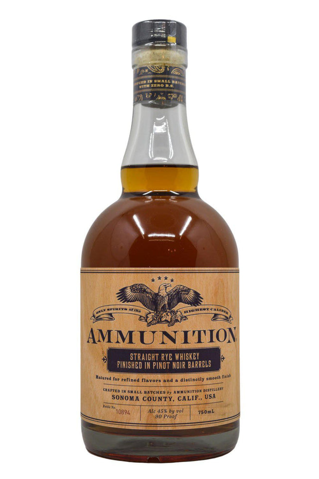 Bottle of Ammunition Pinot Noir Finish Straight Rye Sonoma Whiskey-Spirits-Flatiron SF