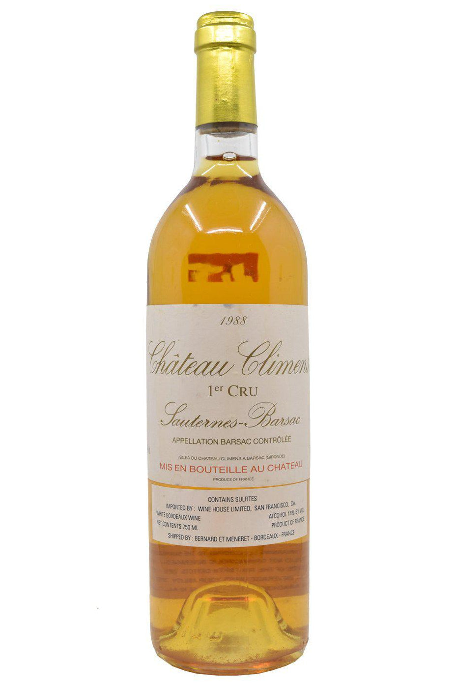 Bottle of Chateau Climens Sauternes-Barsac 1988-Dessert Wine-Flatiron SF