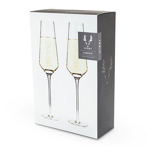 Bottle of Viski Angled Crystal Champagne Flutes Box of 2-Champagne and Wine Glasses-Flatiron SF